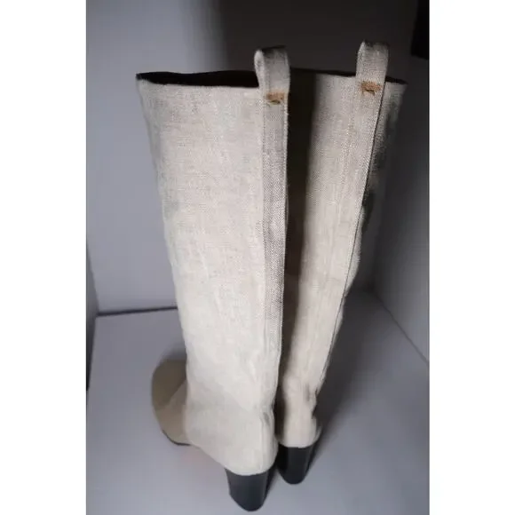 Maryam Nassir Zadeh Cream Woven Linen Norfolk Knee High Boots Womens US 41 / 10 - Picture 10 of 14